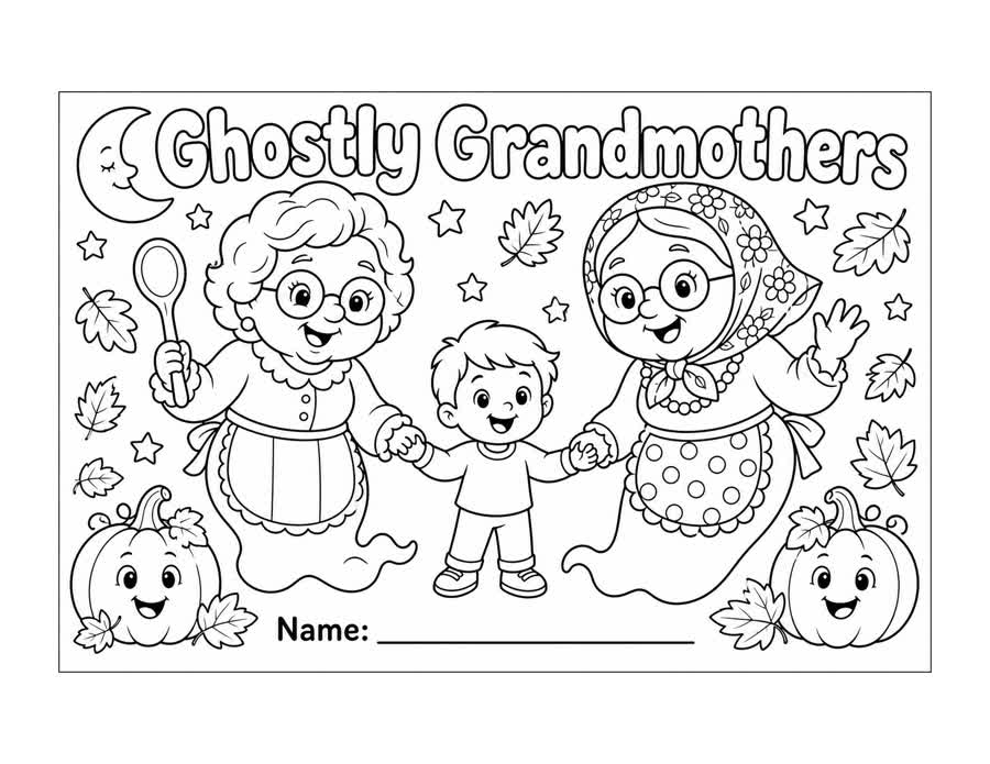 Preview of the Ghostly Grandmothers coloring page